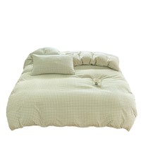 Parure de lit 4 pièces en coton 100% à carreaux minimalistes, certifiée OEKO-TEX, sans plis, 400 fils, douce, confortable et apaisante, housse de couette et drap