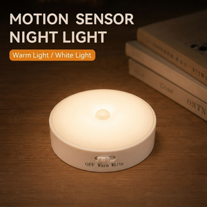 Motion Sensor <b>Night</b> <b>Light</b> Round LED Puck Lamp Warm White <b>Light</b> for Bedroom Bathroom Kitchen Closet - Product Image 1