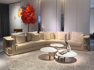 Beige Modern Luxury Genuine Leather Sectional Modular Living Room Italian <b>Sofas</b> Luxury Curved DV-501 Genuine Leather Set - Product Image 2