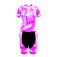 HIRBGOD femmes vitesse Tri costume avec manches courtes vitesse vélo ensemble Aero Fit adapté pour la course meilleur 3D Pad femme cyclisme une pièce