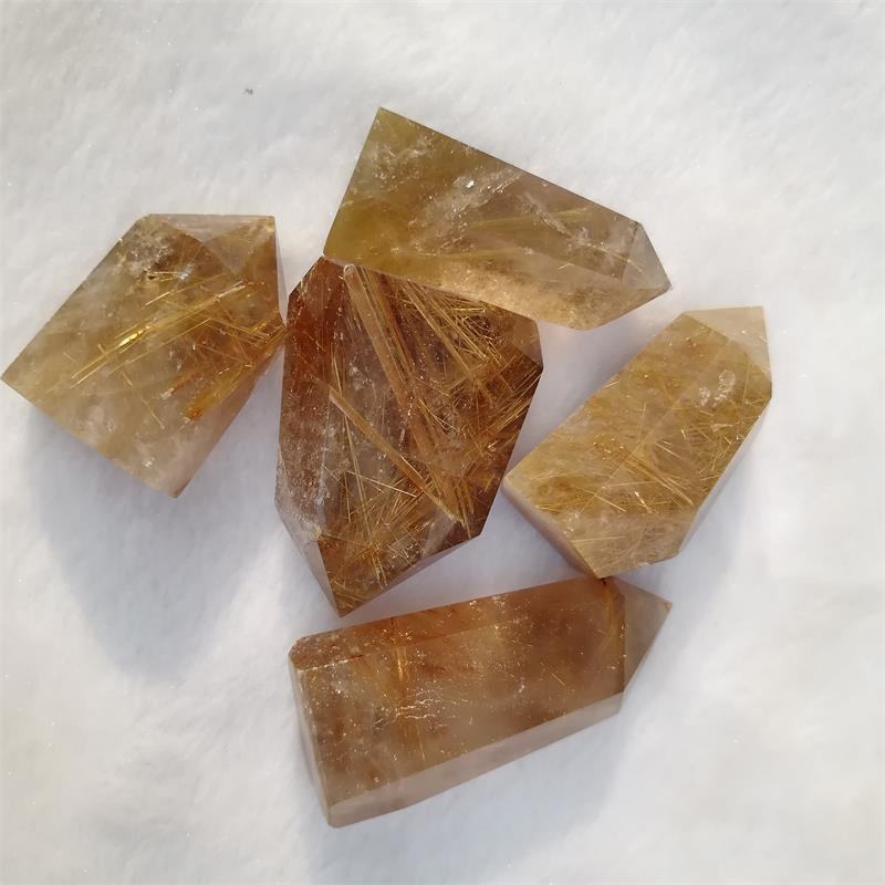 Wholesale Natural Quartz Golden Rutilated Quartz Crystal Single Points Wands Raw Gold Rutilated Gemstones