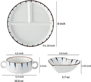 Ensemble de 3 assiettes à dîner de 8 pouces, en céramique compartimentée, assiette à <span class=keywords><strong>petit</strong></span> déjeuner, assiette à salade, contrôle des portions, perte de <span class=keywords><strong>poids</strong></span> - Product Image 4