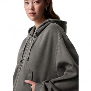 Sweat à capuche personnalisé Washed Boxy Heavyweight pour femmes Sweat à capuche à épaules tombantes 400 Gsm Sweat à capuche zippé - Product Image 2