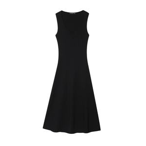 Robe midi chic pour femme, col rond, tissu satiné, taille élastique, style bohème décontracté, couleur unie, écologique, lavable, fabrication OEM, printemps - Product Image 2