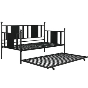 Black <strong>Metal</strong> Full <strong>Daybed</strong> and Twin Trundle Bed Sturdy <strong>Metal</strong> Frame with Solid <strong>Metal</strong> Slats - Product Image 6