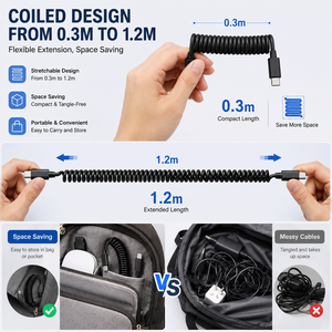Lung Kay Duty <b>USB</b> C <b>to</b> <b>USB</b> C <b>Cable</b> 60W PD Fast Charging High-Resilient TPU Spring <b>Cable</b> <b>USB</b>-C 2.0 <b>Cable</b> for Mobile Devices - Product Image 2