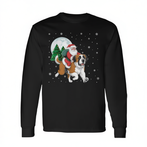 Camiseta navideña de manga larga con diseño de Papá Noel montando a un perro Saint Bernard - Product Image 2