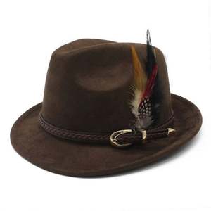 Sombrero Fedora de Gamuza Otoño-Invierno 2025, Clásico, Simple, Estilo Jazz, Ala Corta, con Pluma - Product Image 1