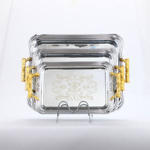 Plateau de service décoratif doré, écologique, compatible lave-vaisselle, avec poignées (lot de 3) - Product Image 1