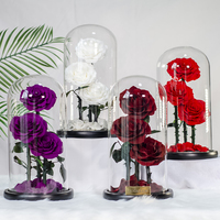 3 rouge Préservé Infini Vraies Fleurs Fraîches Belle Beauté 3 Ans Longue durée Pour Toujours Rose dans le Dôme De Verre