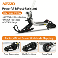 Scooter à neige 3-en-1, batterie au lithium 1500W, pliable, tout-terrain, étanche, multi-vitesses, suspension intégrale, autonomie 45-55 km, charge 130 kg