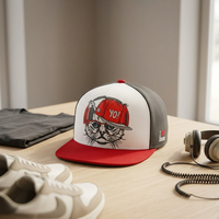 Gorra de Béisbol Snapback con Gráfico de Gato, Visera Plana de Dos Tonos, Ajustable, para Streetwear
