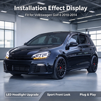 Phare avant à LED Demon Eye avec boîtier noir pour VW Golf MK6 2010-2014, avec feux de jour (DRL) et clignotants séquentiels, pour une mise à niveau de l'éclairage avant