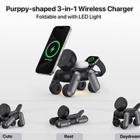 Nouvelle station de charge sans fil 3-en-1 Robot Dog, pliable, avec lumière LED, chargeur magnétique rapide et puissant pour téléphone, en alliage d'aluminium