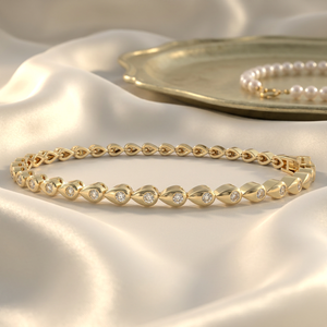 สร้อยข้อมือเพชรทรงหยดน้ำ – เพชรทรงหยดน้ำแบบฝังขอบ CVD Lab Diamond ทองคำแท้ 10K 14K 18K สีเหลืองทอง - Product Image 1