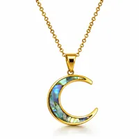 Edelstahl Mode-Anhänger-Halskette, 18K Vergoldet mit Abalone-Muschel-Einlage, Halbmond-Design, Zarter Schmuck für Frauen zum Täglichen Tragen