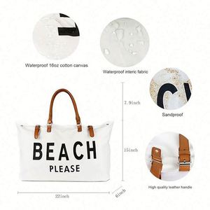 Custom Logo Travel Storage Bag <b>Extra</b> <b>Large</b> Canvas Beach Tote Bag With Vegan Leather Handle - Product Image 3