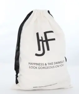 Экологически чистая ткань с напечатанным логотипом на завязках, белая хлопковая Пылезащитная сумка для купальника