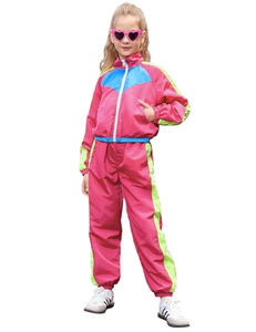 Conjunto Deportivo Y2K para Niñas, Color Rosa y Azul Neón, Sudadera con Cremallera Completa y Pantalones, Ligero, Informal, para Primavera - Product Image 1
