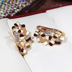 E1273 Gold <b>Hoop</b> <b>Earrings</b> Women's Flower Diamond Claw Setting Romantic Everyday Wear <b>Fine</b> Jewelry - Product Image 4