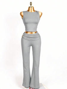 Conjunto de Verano para Mujer Viviblook Z304ST03, Top sin Mangas y Pantalones Acampanados, Conjunto Casual de Dos Piezas, Talla Grande - Product Image 5