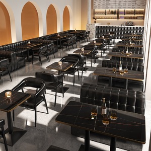Móveis Modernos para Lounge de Hotel e Restaurante, Sofá para Bar e Clube Noturno, Conjunto de Cadeiras e Mesas em Forma de U e L em Couro PU e Metal - Product Image 2