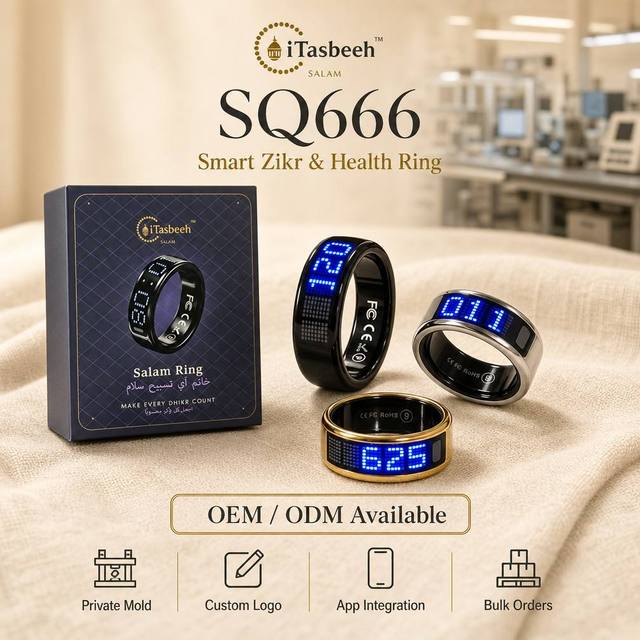 Muslim Smart Ring with Digital Tasbih Counter Qibla Compass Health Tracking Alarm Clock USB Rechargeable
