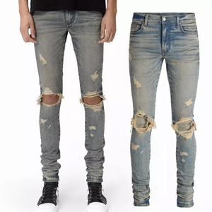 <span class=keywords><strong>Jeans</strong></span> da uomo in Denim Vintage strappati tinto da uomo con svasato in stile italiano - Product Image 6