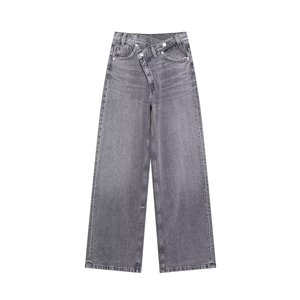 Y2340 Nouveau pantalon pour femme à double boutonnage, taille haute et jambes larges, style jean - Product Image 4