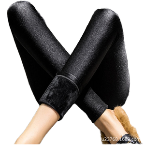 Autumn Winter Women's Casual <strong>Black</strong> Stretch Skinny Pants High Waist Nine-Point <strong>Leggings</strong> Thickened Plus Size Footed <strong>Fleece</strong> Glossy - Product Image 2