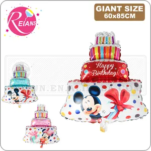 Giant Minnie Mickey ใหญ่สามชั้นเค้กวันเกิดบอลลูนอลูมิเนียมฟอยล์บอลลูน Happy Birthday Party ตกแต่งบอลลูน Globos