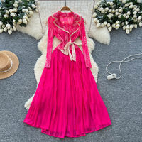 Robe élégante pour femmes WIWT, col à revers, manches longues, ceinture, plissée, coupe évasée, robe décontractée pour tous les jours, robes de soirée, vêtements pour femmes