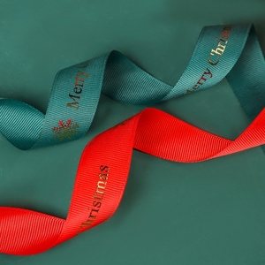 Nastro Natalizio Personalizzato in Poliestere 2,5cm con Stampa in Lamina d'Oro, Motivi di Buon Natale, Fiocchi di Neve e Renne - Product Image 2