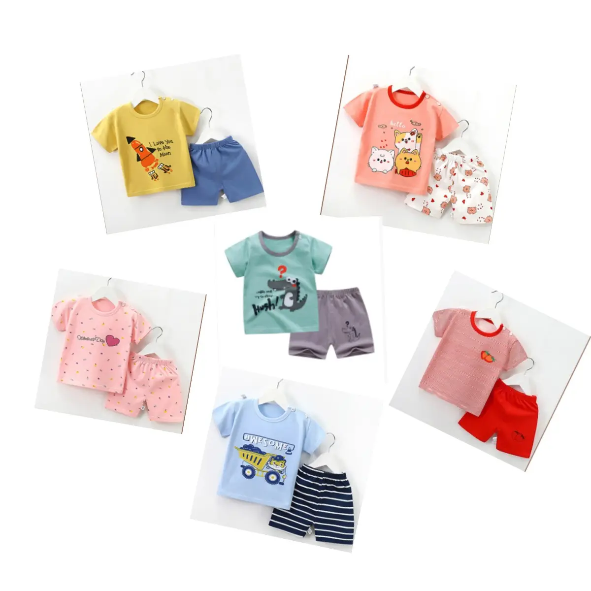 Wholesale kids set clothes summer Cartoon baby boy dinosaur clothes Little children's t-shirt for boys 2022
