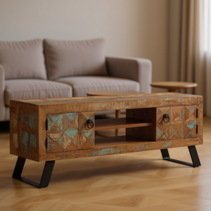 Mueble para TV de madera maciza recuperada, acabado multicolor, almacenamiento mediano, diseño rústico, muebles para sala de estar - Product Image 2