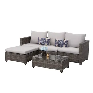 Conjunto de sofás esquineros con cojines traseros seccionales, otomana, nueva forma de L, muebles de Patio al aire libre, conjunto de jardín de ratán/mimbre contemporáneo