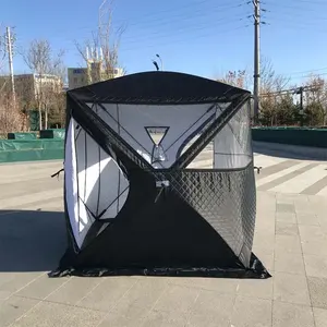 Vente chaude trois couches isolation étanche hiver glace poisson cube pop-up tente lucarne transparente sauna tente avec trou de cheminée