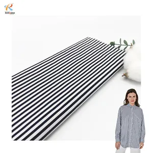 Rundong Free Sample High Quality Light Weight 100% Cotton Poplin Printed Black and White Stripe Shirting Fabric For Men Shirt