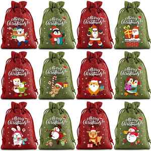 Nouveau sac de rangement pour cadeaux de Noël avec cordon en coton et cordon en lin, sac lumineux - Product Image 1