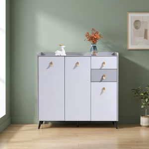 Moderno Mueble Zapatero Independiente de Madera Gris Duradero con Diseño Geométrico para Sala de Estar, Hotel y Centro Comercial - Product Image 3