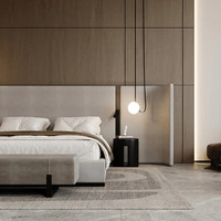 Lit capitonné extra large de luxe moderne avec grande tête de lit à ailes en tissu doux, taille King, pour villa, hôtel, chambre à coucher