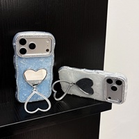 Coque de téléphone miroir en forme de cœur à motif coquille avec support, compatible avec Apple iPhone 17, Apple 16, 15, 14, 13 Pro Max – Designs tendance