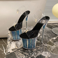 Chaussures de pole dance pour femmes, sandales de performance pour boîte de nuit, talon de 17 cm, dessus en PU, semelle extérieure en PVC