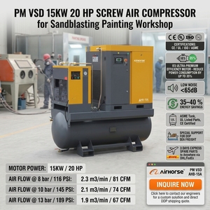 Compresor de Aire de Tornillo 4 en 1 Airhorse, 4KW 7.5KW 11KW 15KW 22KW, con Secador, Tanque y Filtro Integrados, Diseño que Ahorra Espacio - Product Image 1