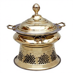 Hot Sale Luxury Brass <b>Chafing</b> <b>Dish</b> Gold-Plated Finish Casting Technique-round Serving <b>Dish</b> for Caterers Hotels Restaurants - Product Image 1