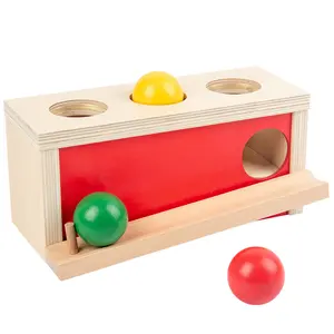 蒙特梭利颜色识别推球木制硬币盒教育儿童玩具