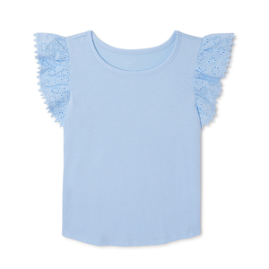 Summer Candy Solid Color Girls <strong>Top</strong> Boutique Toddler Baby Lace <strong>Flutter</strong> <strong>Sleeve</strong> <strong>Tops</strong> Wholesale Cotton High Quality Girls Shirts - Product Image 1