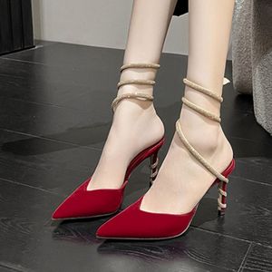 Chaussures à talons aiguilles pour femmes, couleur vin, motif serpent, avec lanière cheville, sexy, grande taille 42 - Product Image 1
