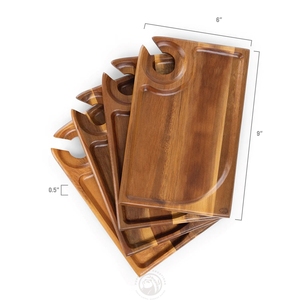 Set di 4 vassoi da portata in legno di acacia, vassoi piccoli in legno da 9 x 6 pollici per bicchieri da vino, snack <span class=keywords><strong>e</strong></span> <span class=keywords><strong>antipasti</strong></span> - Product Image 3