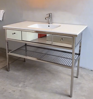 Console de lavabo de salle de bain polie, double vasque, meuble de lavage de cuisine, pieds en acier inoxydable, chrome poli pour plan de travail en marbre, neuf